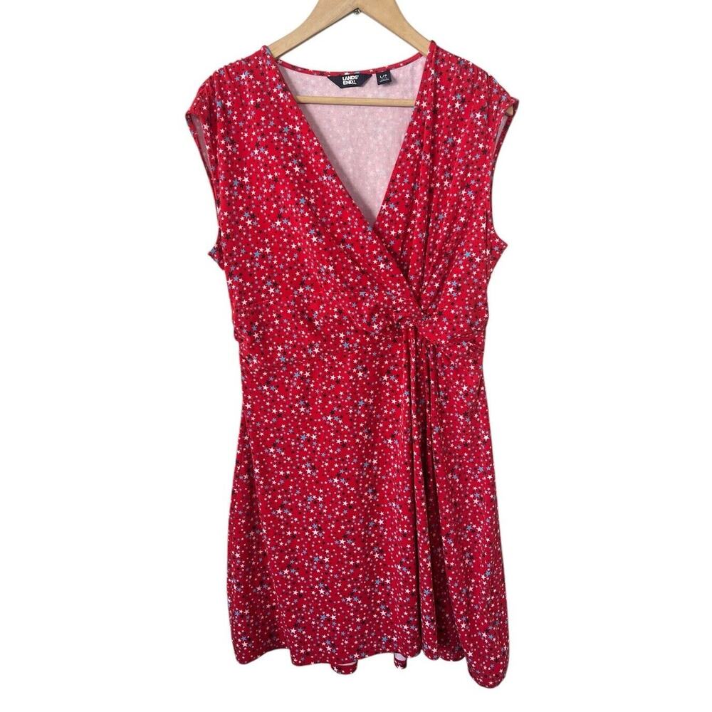 Lands' End Red Star-Print Midi Wrap Dress